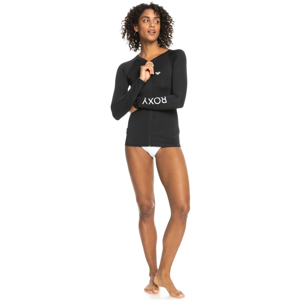 NWT Roxy Essential Long Sleeve Zip-Up Rash Guard UPF 50+ Swim Shirt Large